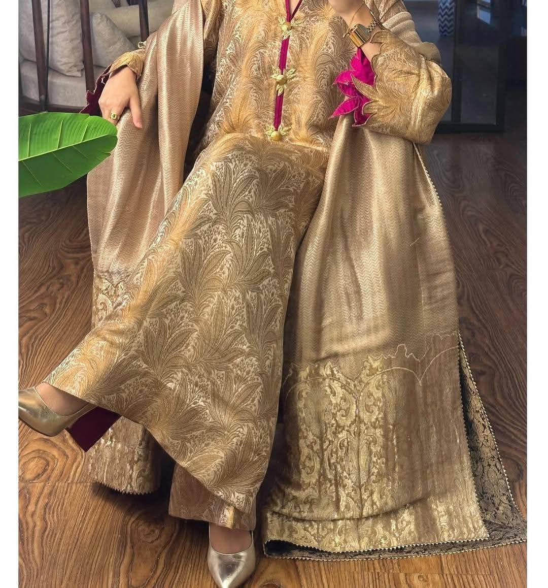Atlas Pure Jamawar 3-Piece Suit – Antique Gold - Image 2