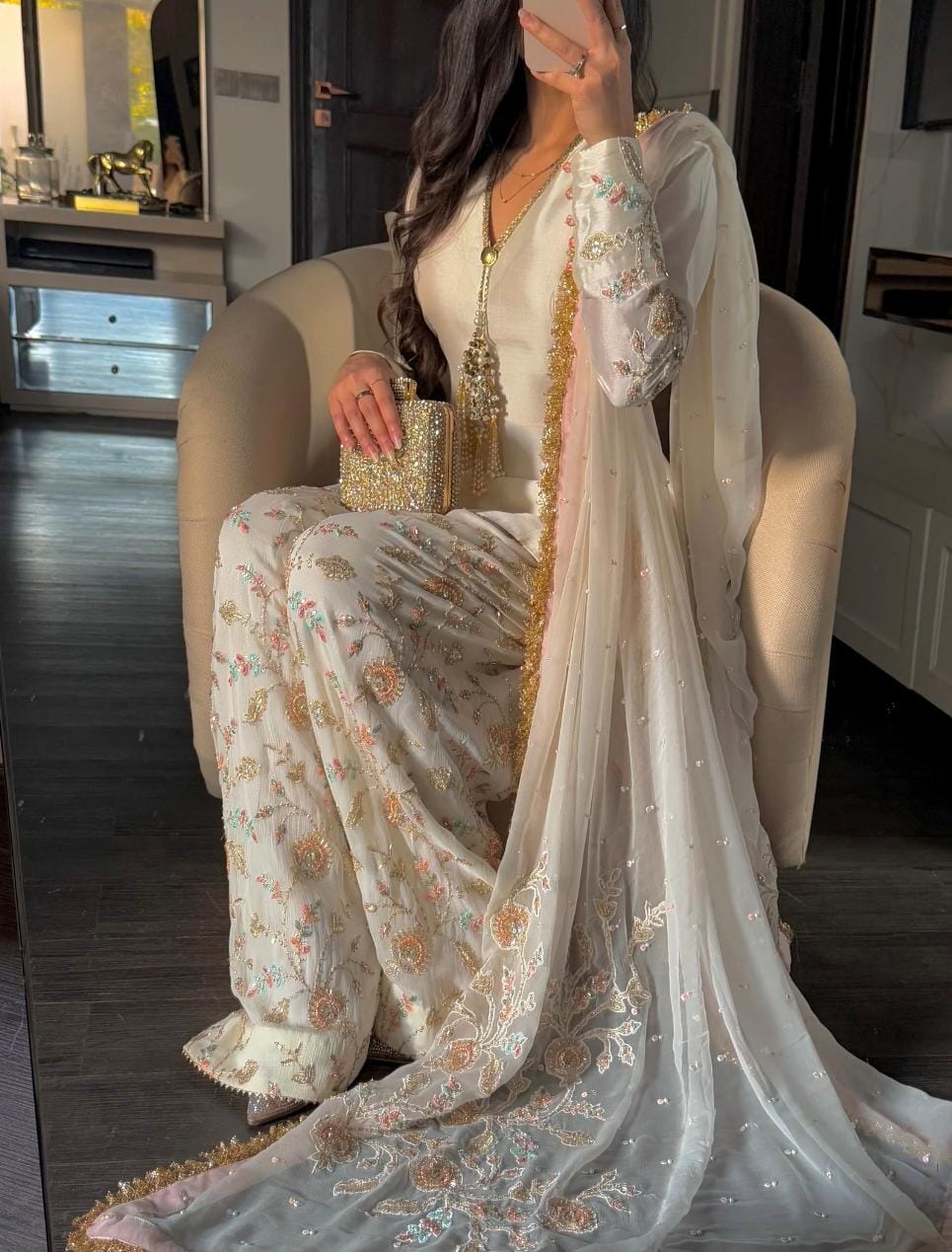 Butter Silk Cutdana Embroidered 3-Piece Suit - Image 3