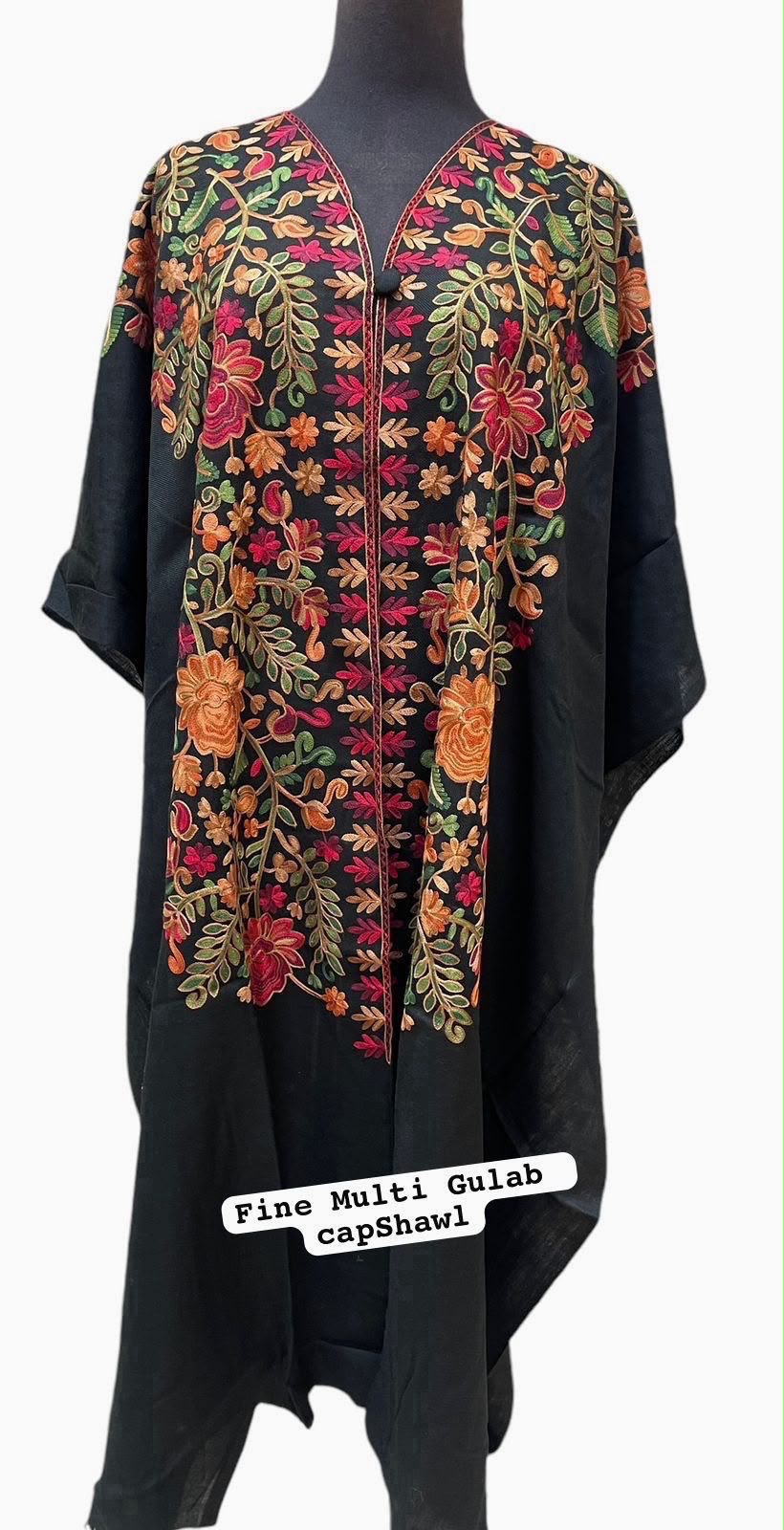 Kashmiri Embroidered Pashmina Cape Shawl