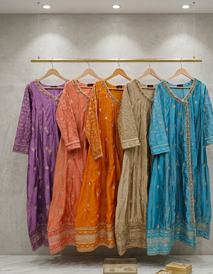 Luxury Embroidered Silk Angrakha 3-Piece Suit - Image 9