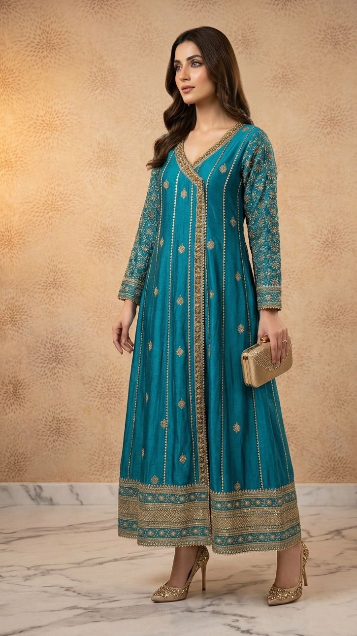 Luxury Embroidered Silk Angrakha 3-Piece Suit - Image 6