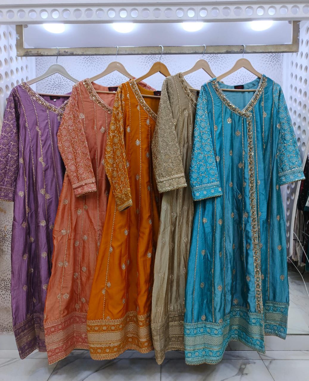 Luxury Embroidered Silk Angrakha 3-Piece Suit - Image 3