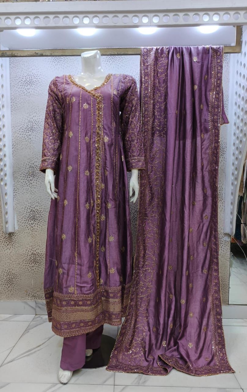 Luxury Embroidered Silk Angrakha 3-Piece Suit - Image 2